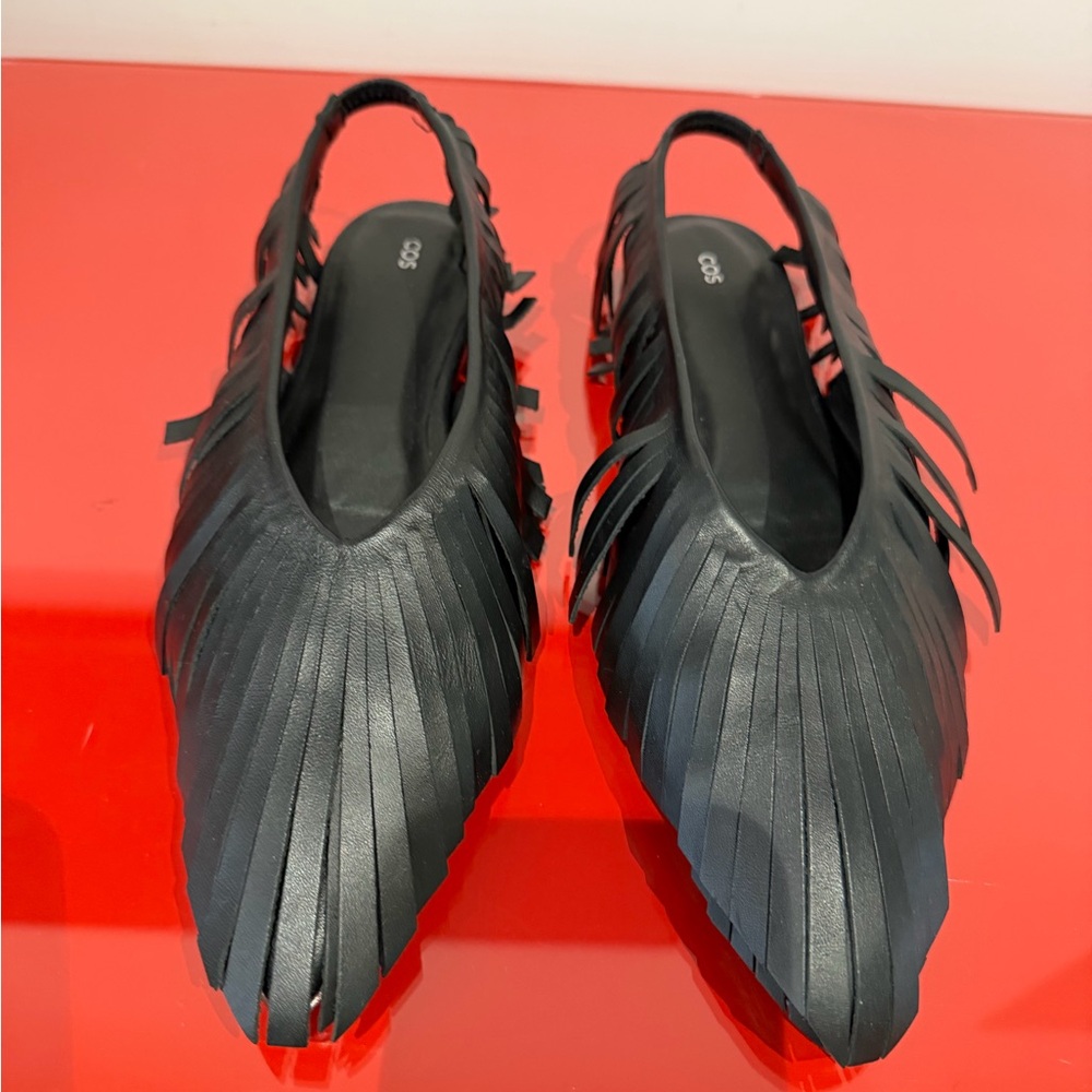 COS Black Fringe Flats